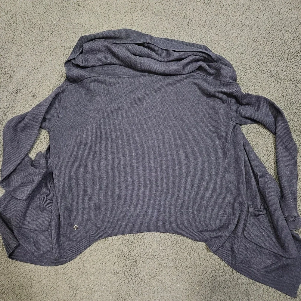 Lululemon Cabin Yogi Wrap Open Front Cardigan Navy Blue Cashmere Blend Size 4